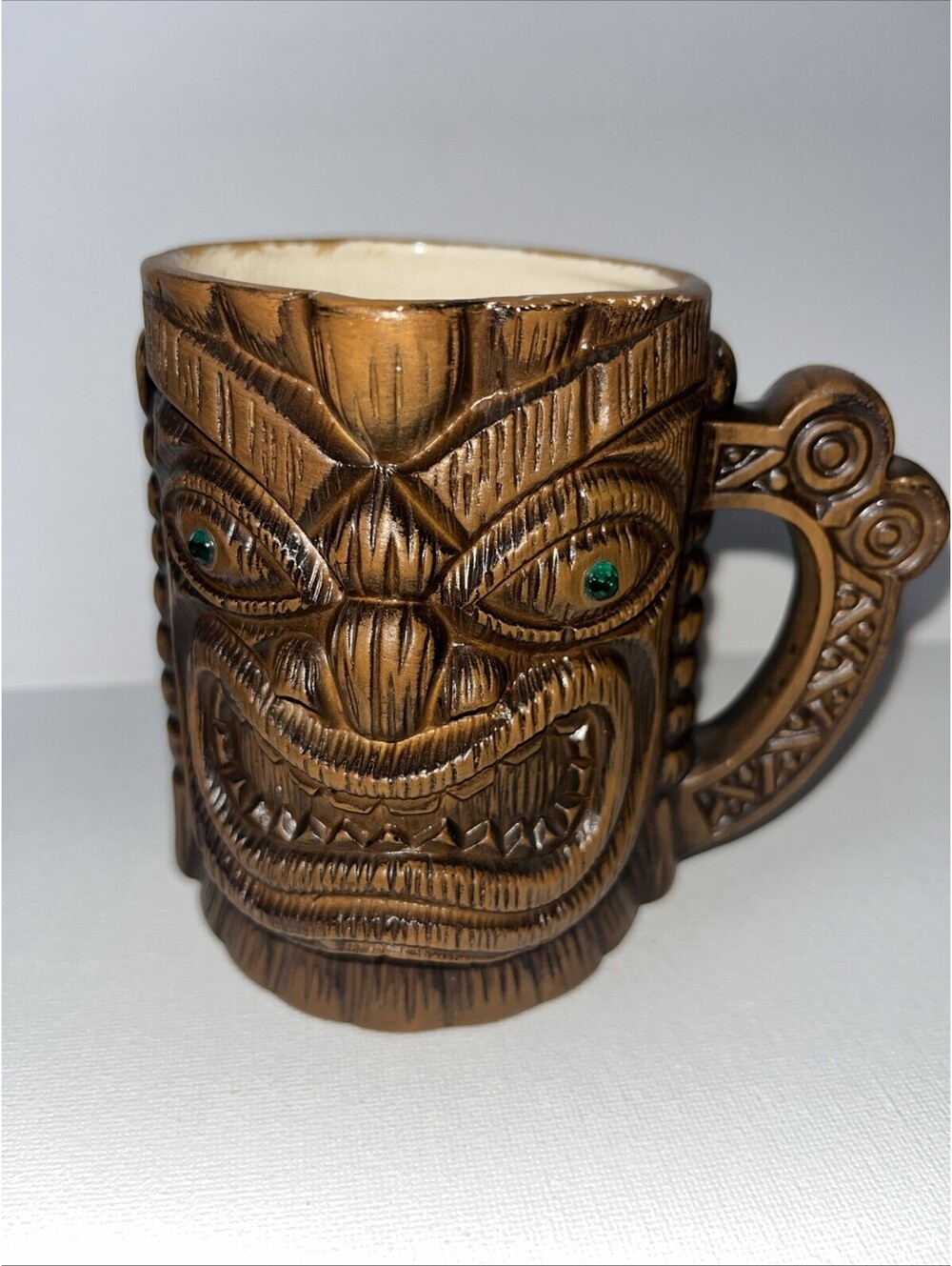 Mark L Exclusive Tiki Mug Green Jewel Eyes Made In Japan Vintage